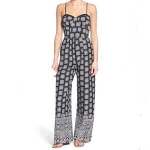 Band of Gypsies Black & White Wide Leg Ruched Back Jumpsuit Size Small